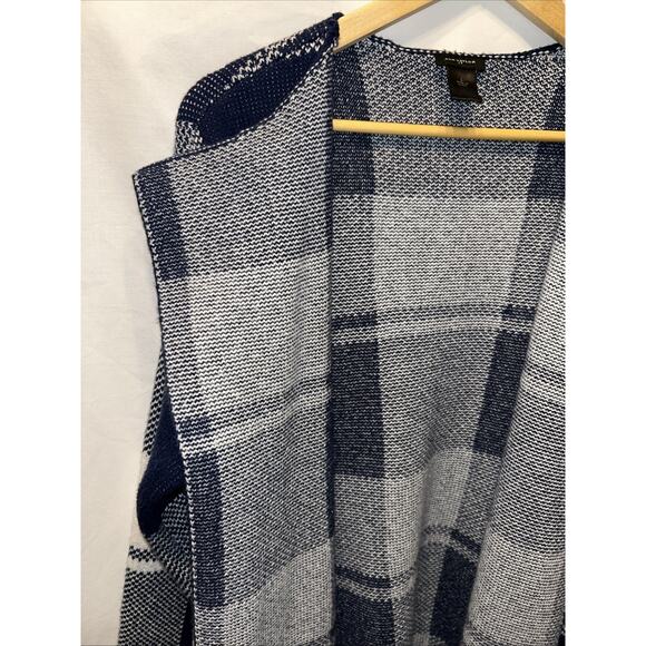 Ann Taylor Blue & White Plaid Open Front Duster Cardigan Wool Lagenlook Luxury - Picture 8 of 12
